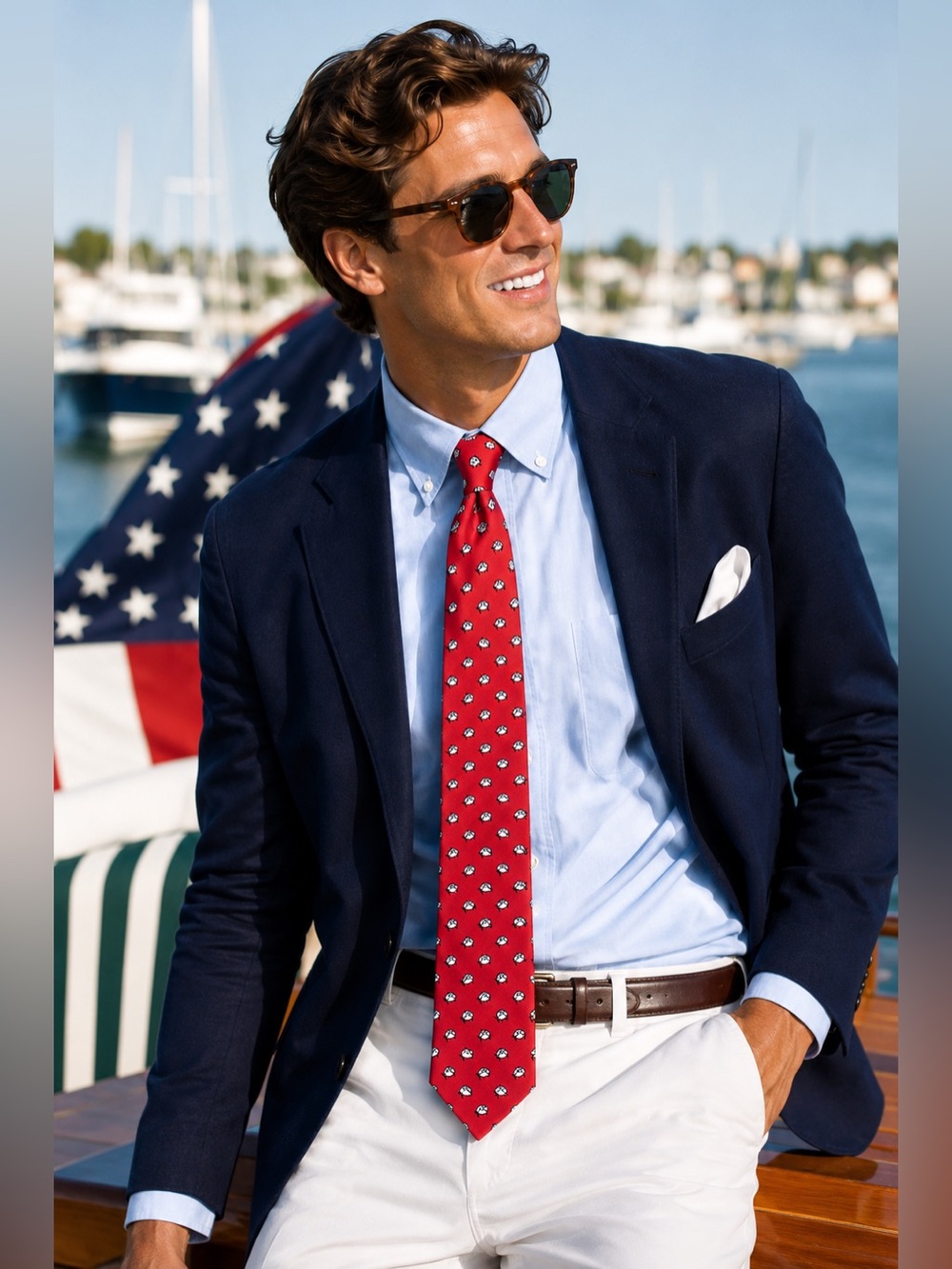 Southern Tide Fish Print Silk Tie Watermelon Red Preppy Nautical Made In Italy